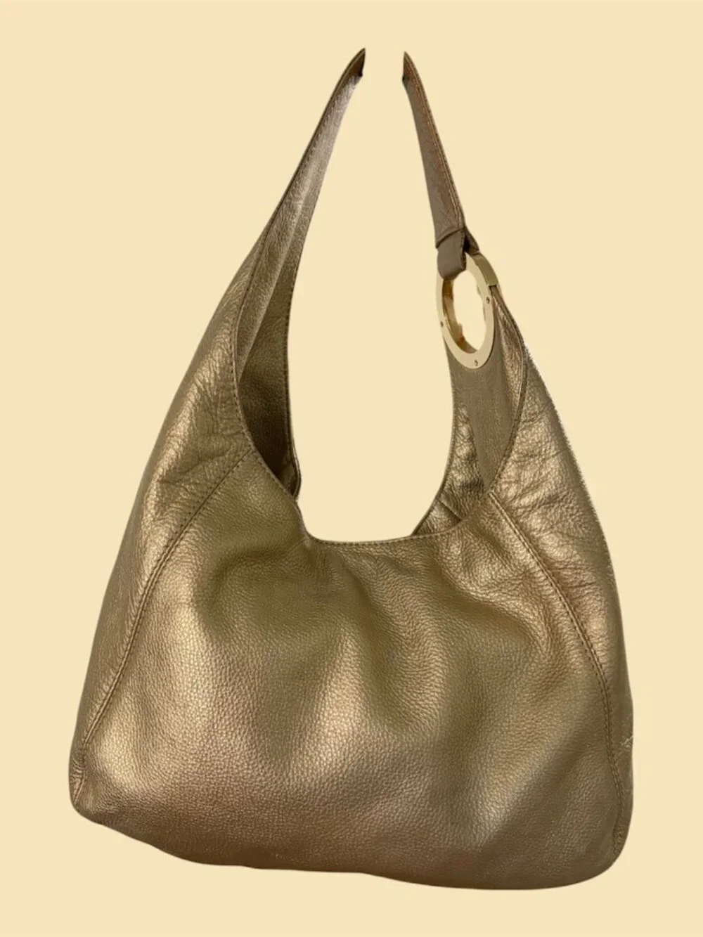MICHAEL KORS FULTON METALLIC GOLD HOBO SHOULDER BAG - EUC